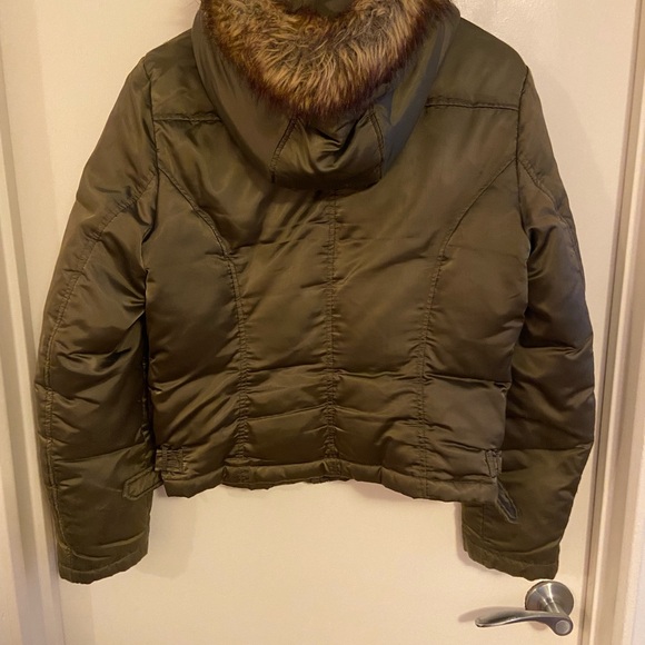GUESS Army Green Hooded Jacket with Faux Fur Trim Size : L - Picture 4 of 9
